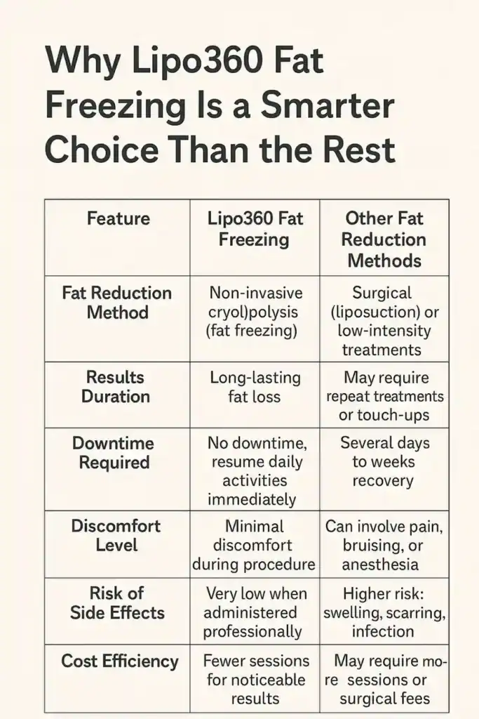 Is it possible to permanently freeze fat cells? 2 Table showing benefits of fat freezing to remove fat cells Lewes from Lipo 360